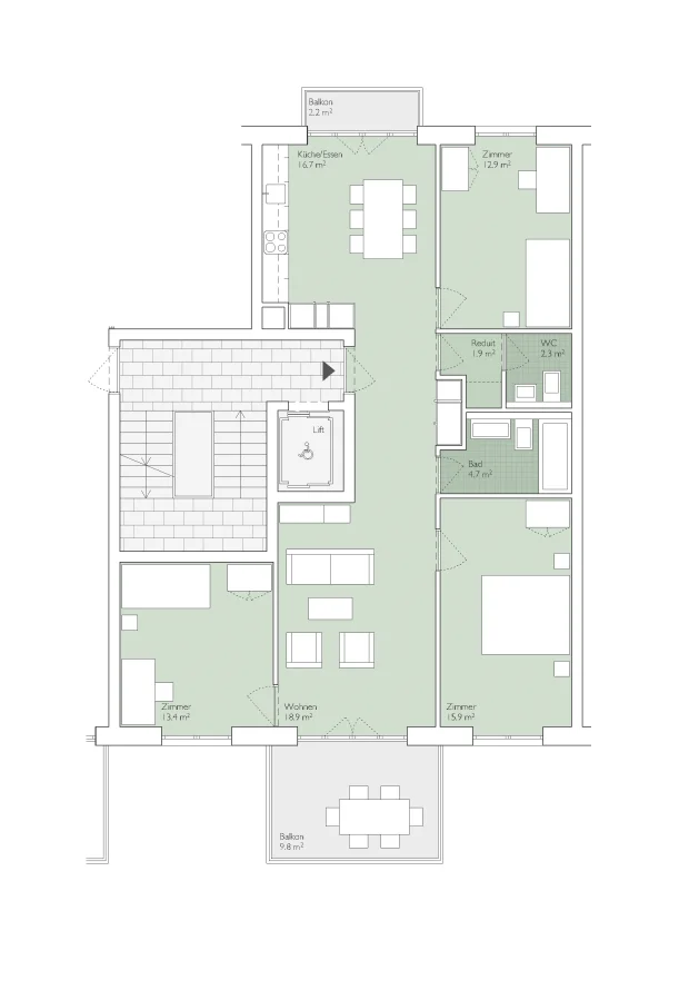 Wohnungstyp A4 Farbe 100